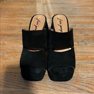 Free People Black Suede Double-Band Slide Mules